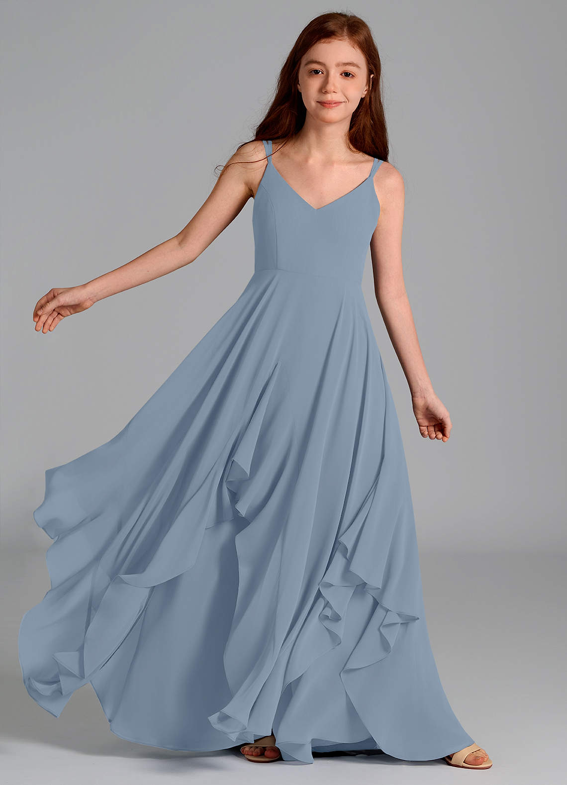Azazie Karan Junior Dusty Blue A-Line Chiffon Dress image1