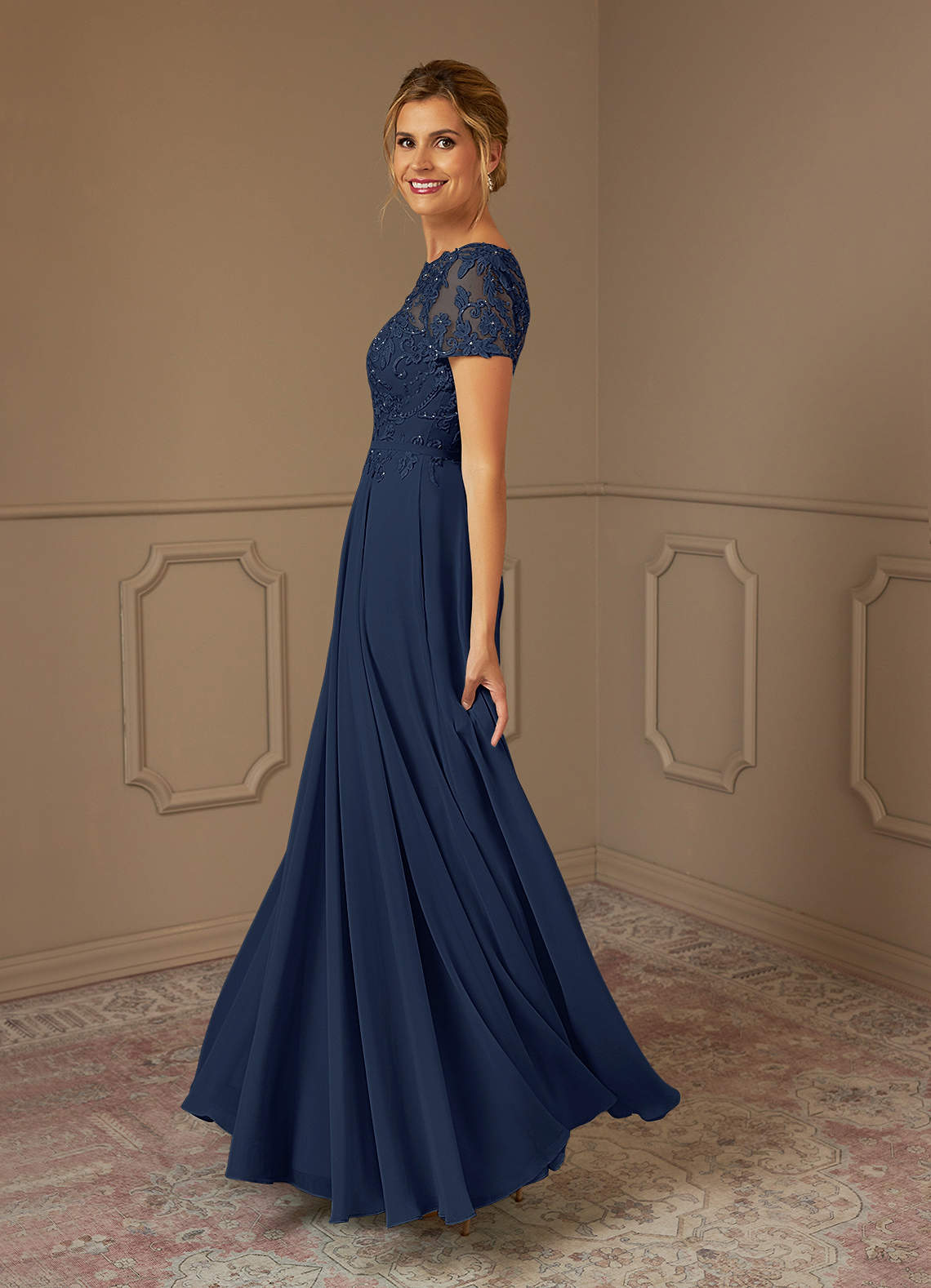 Azazie Adina Mother of the Bride Dresses Dark Navy A-Line Boatneck Sequins Chiffon Dress image2