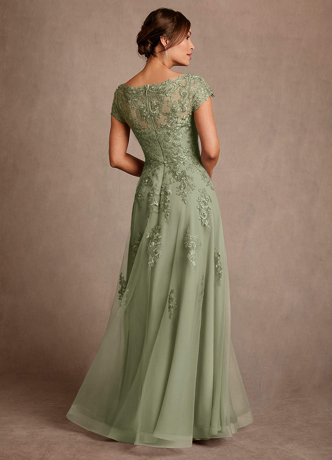 Azazie Jalinda Mother of the Bride Dresses Pistachio A-Line Lace Chiffon Dress image1