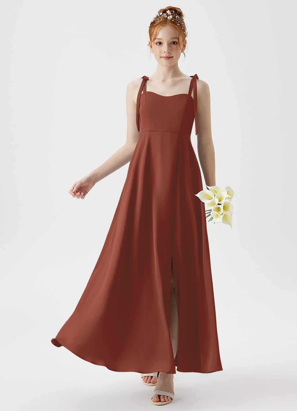 Azazie Rosey Junior Auburn A-Line Sweetheart Neckline Stretch Satin Dress image1