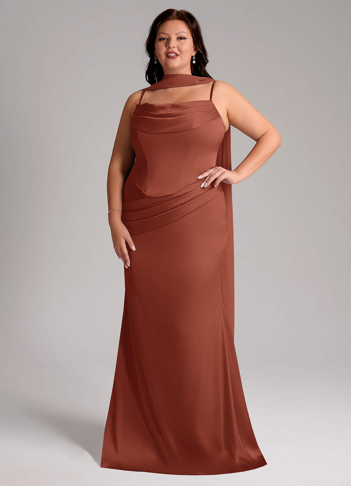 Azazie Sorrel Bridesmaid Dresses Auburn Mermaid Strapless Stretch Satin Convertible Dress image6