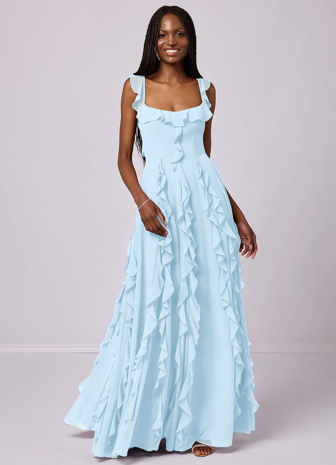 Barbie ♥ Azazie Bridesmaid Dresses Sky Blue A-Line with Pockets Chiffon Dress image3