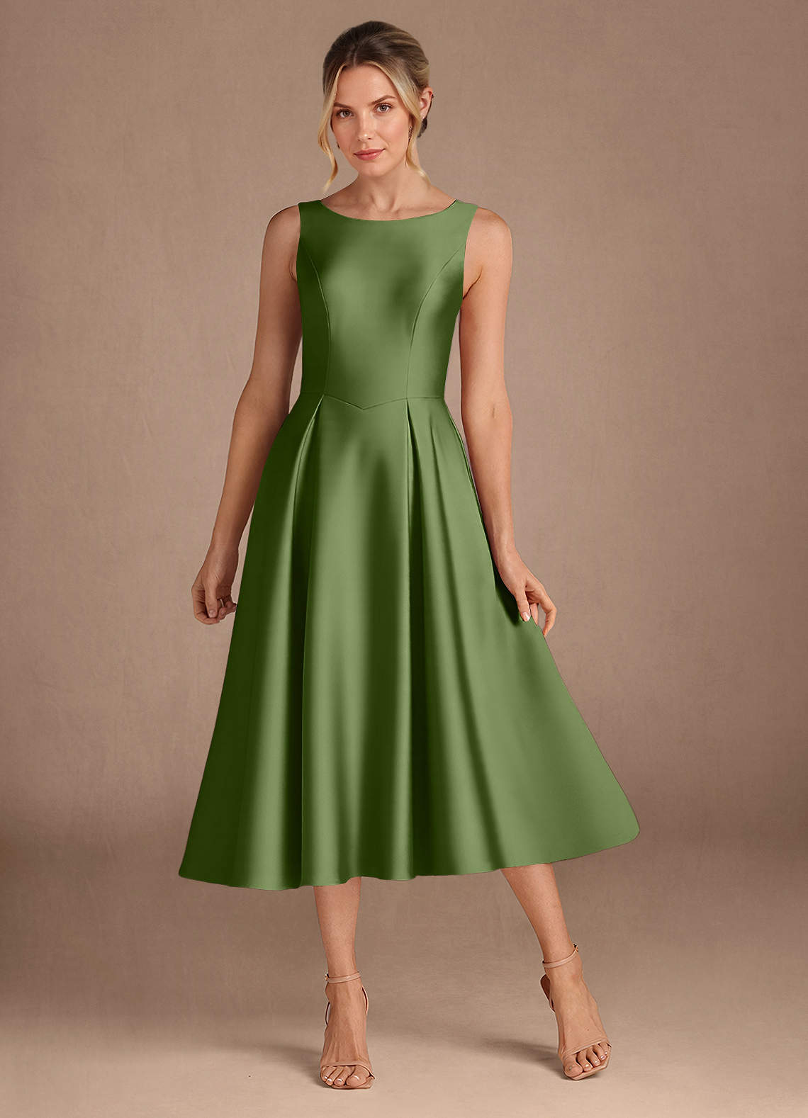 Azazie Fulton Mother of the Bride Dresses Juniper A-Line Pleated Stretch Satin Dress image1