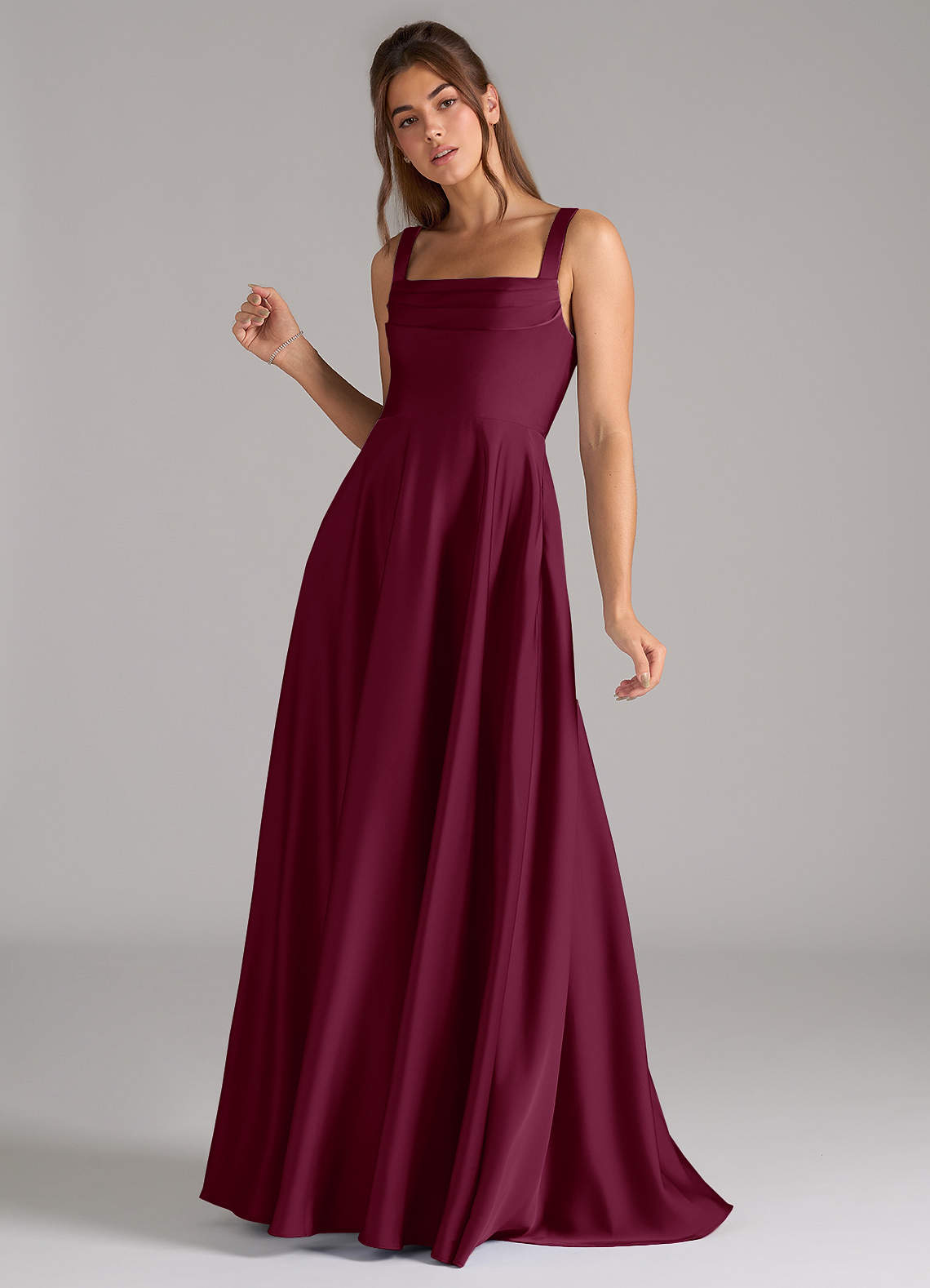 azazie mulberry bridesmaid dresses Azazie Plus Size A-Line Square Neck Floor-Length Stretch Satin Bridesmaid Dresses
