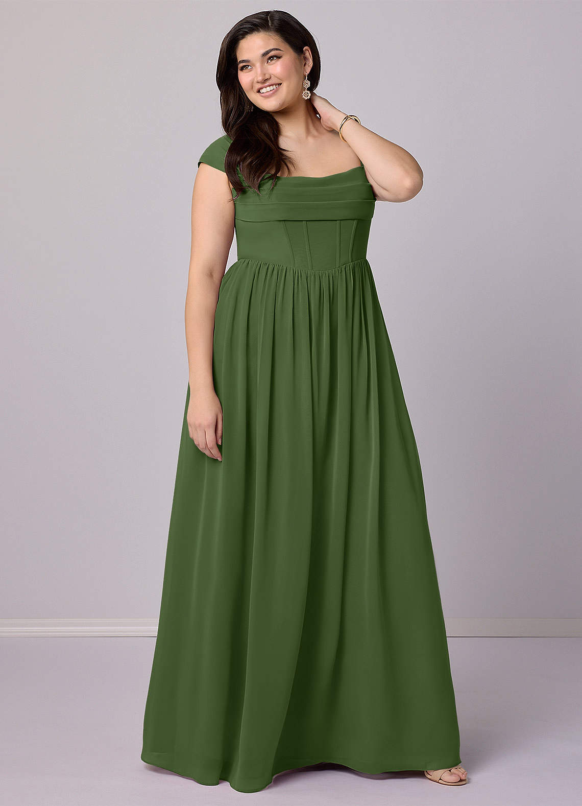 Barbie ♥ Azazie Bridesmaid Dresses Olive A-Line Corset Chiffon Dress image10
