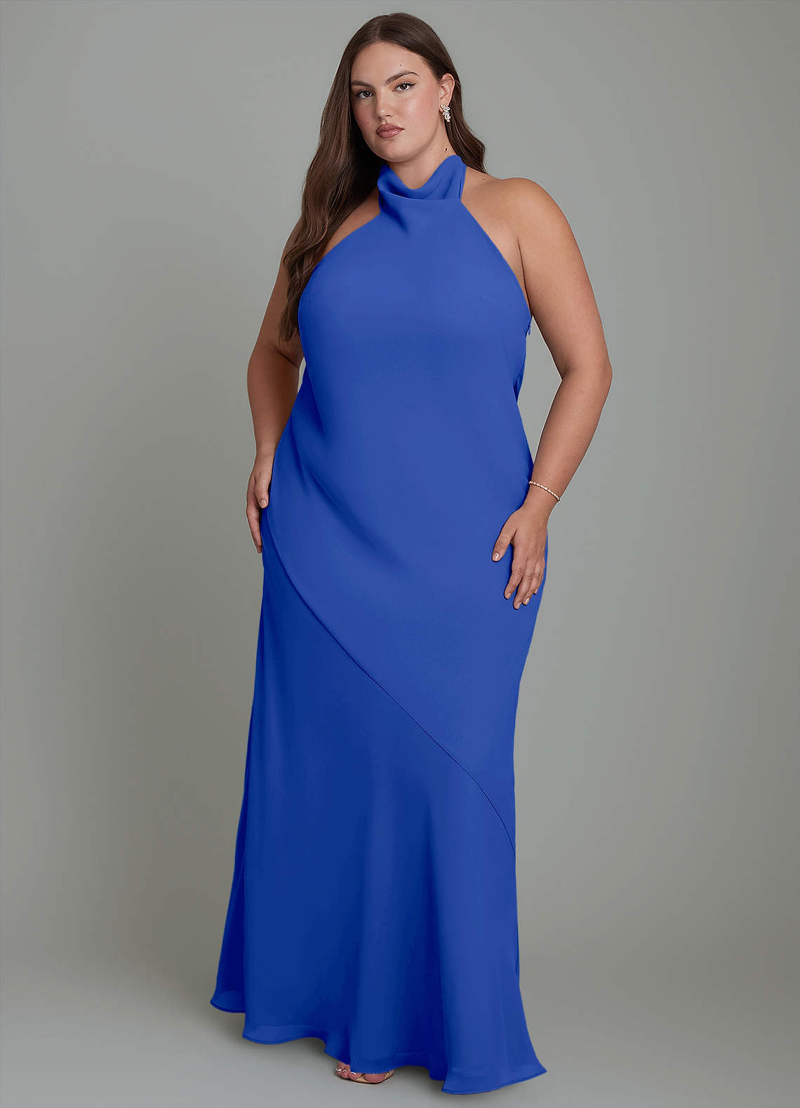 Azazie Velli Abiti da Damigella Abito Sirena in Chiffon Collo alto Blu Reale image1