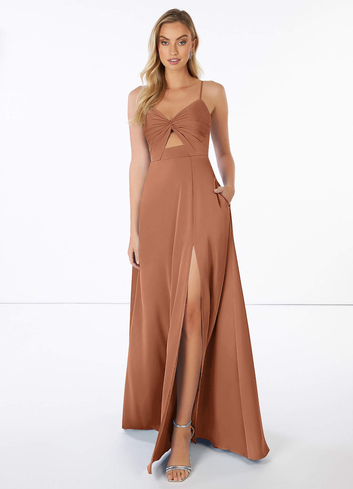 Azazie Jenna Bridesmaid Dresses A-Line Pleated Stretch Satin Floor-Length Dress image1