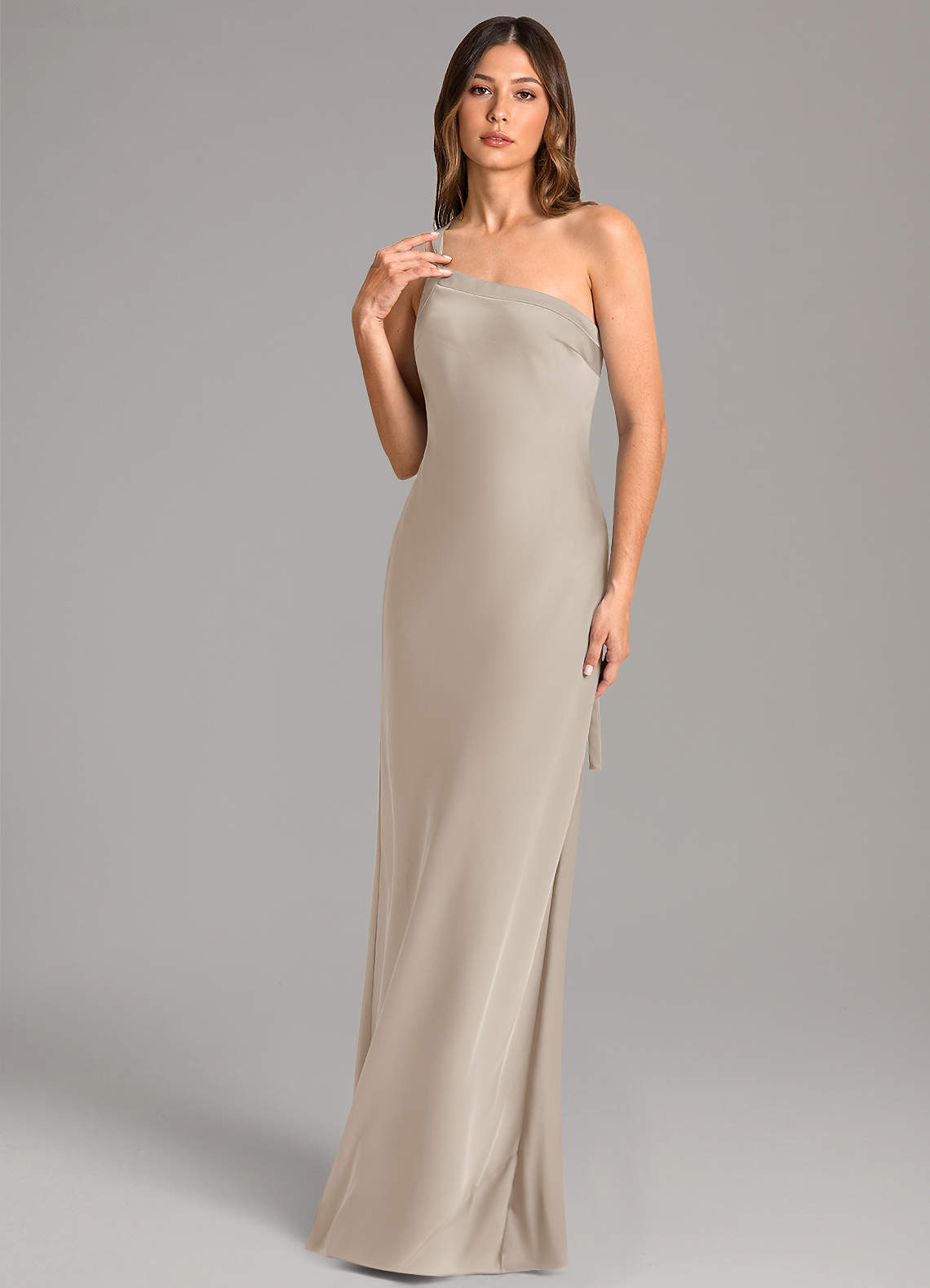 Azazie Monroe Bridesmaid Dresses Frost Mermaid One Shoulder Stretch Satin Dress image1