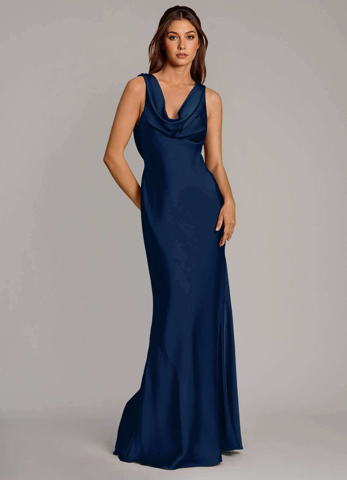 Azazie Cheryl Brautjungfernkleider Meerjungfrau-Linie Stretch-Satin Kleid Dunkelmarine image1