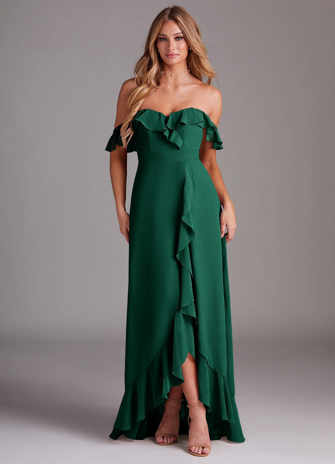Azazie Lyra Bridesmaid Dresses Emerald A-Line Chiffon Convertible Dress image1