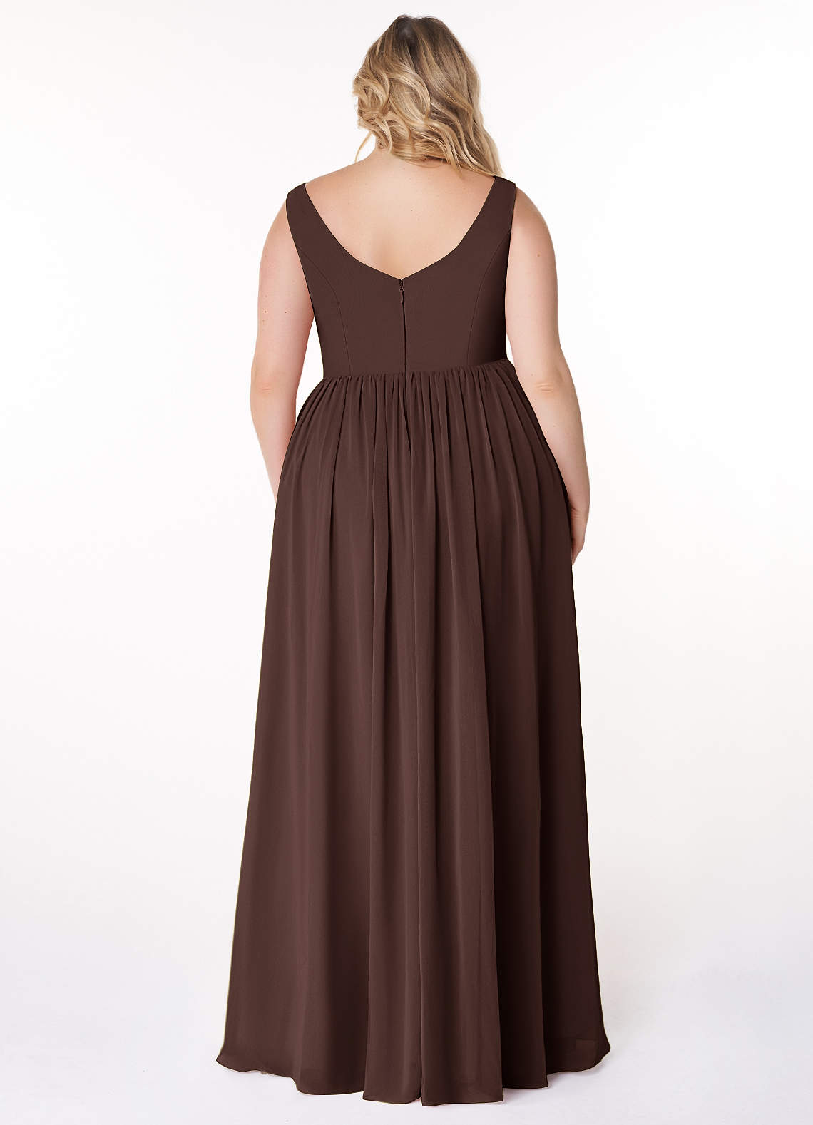 Azazie Keyla At-home Try On Dresses Agave A-Line V-Neck Pleated Chiffon Dress image6