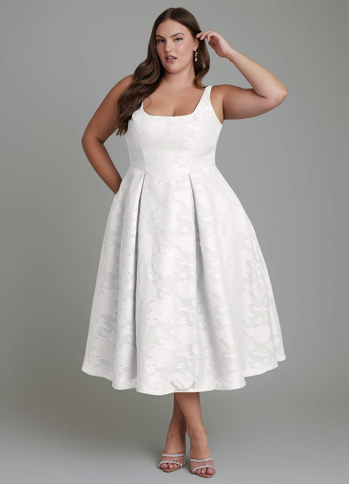 Azazie Amalie Bridesmaid Dresses White A-Line Pleated Floral Burnout Dress image8