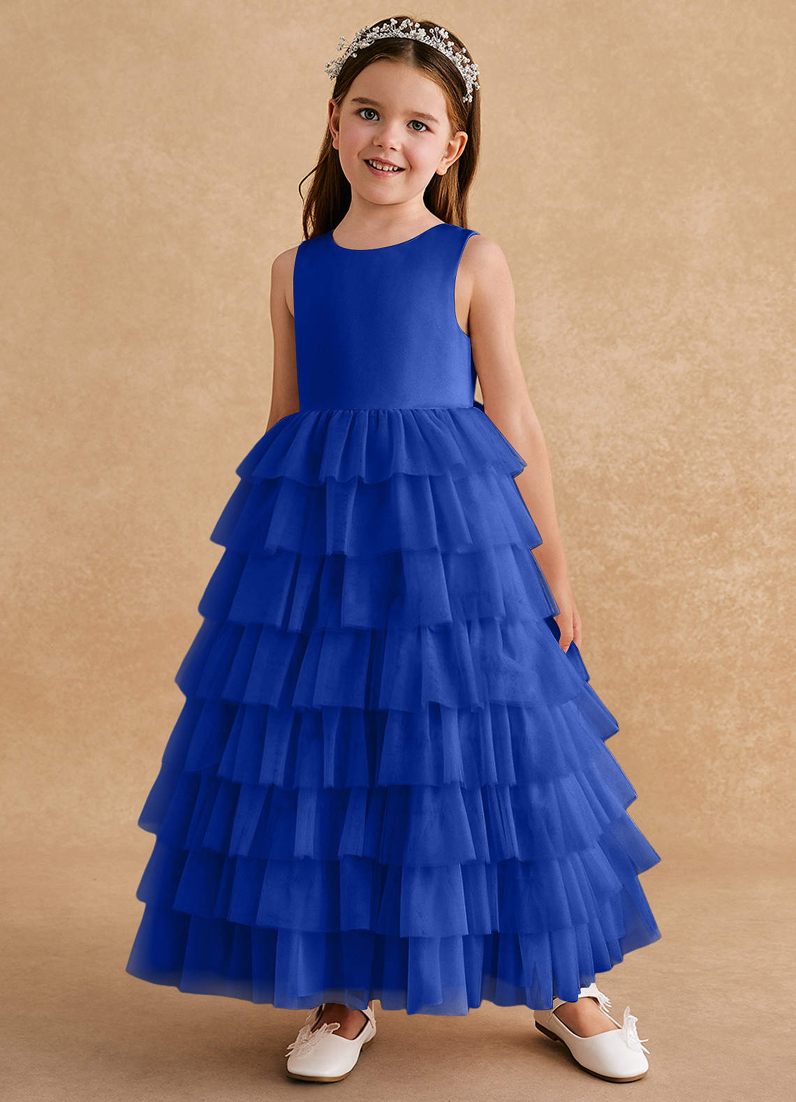 Azazie Twinkle Toes Royal Blue A-Line Bow Tulle Dress | Azazie