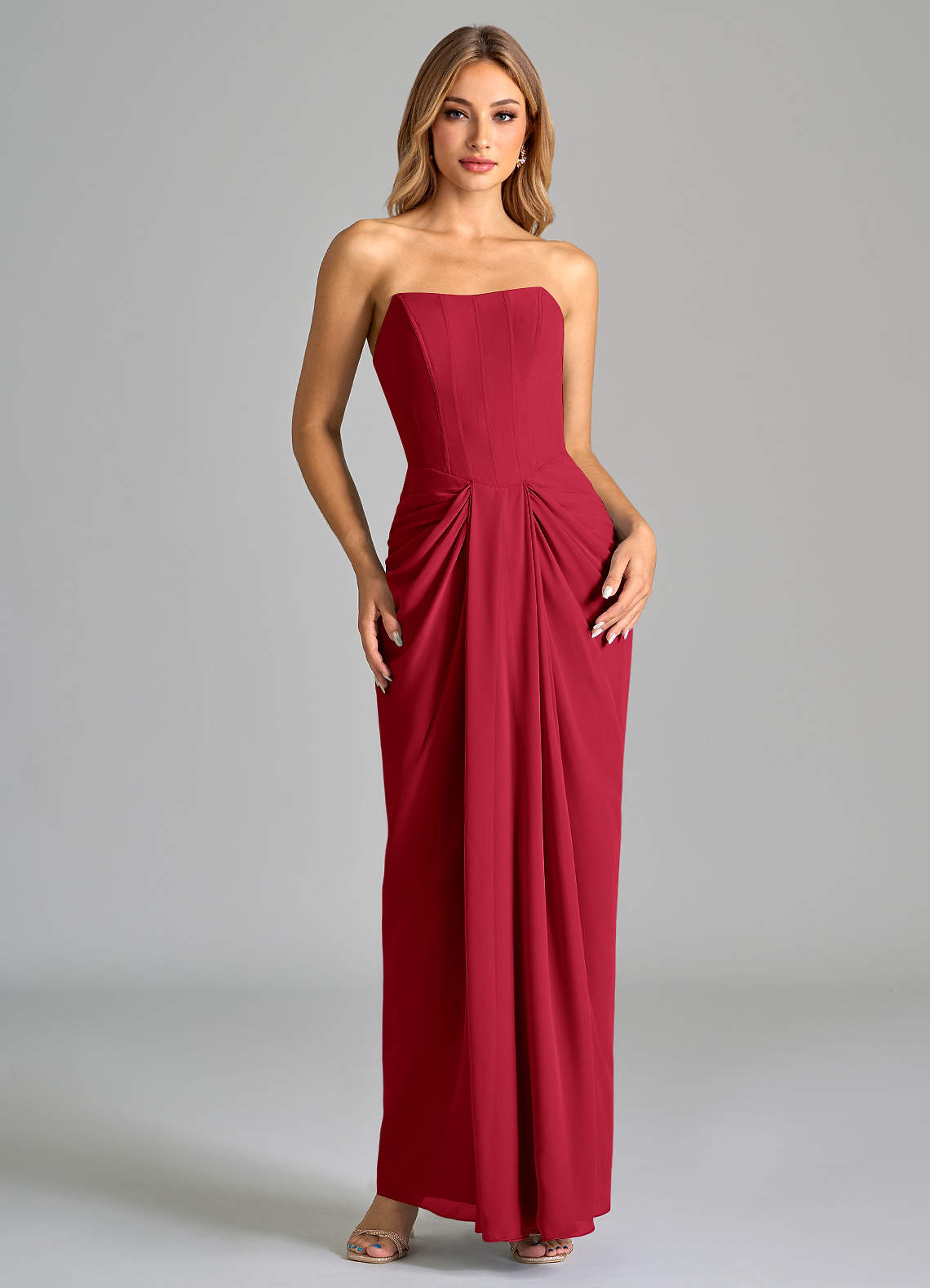 Azazie Anaïs Bridesmaid Dresses Scarlet Sheath Strapless Chiffon Dress image1