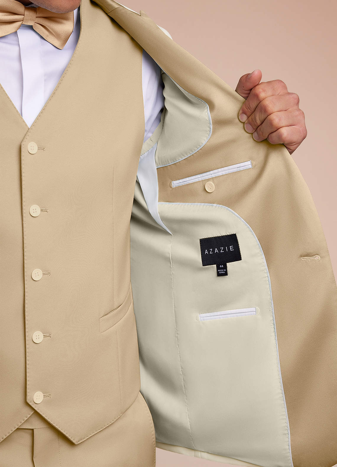 front Adrian Champagne Shawl Lapel Structured Stretch Tuxedo Jacket