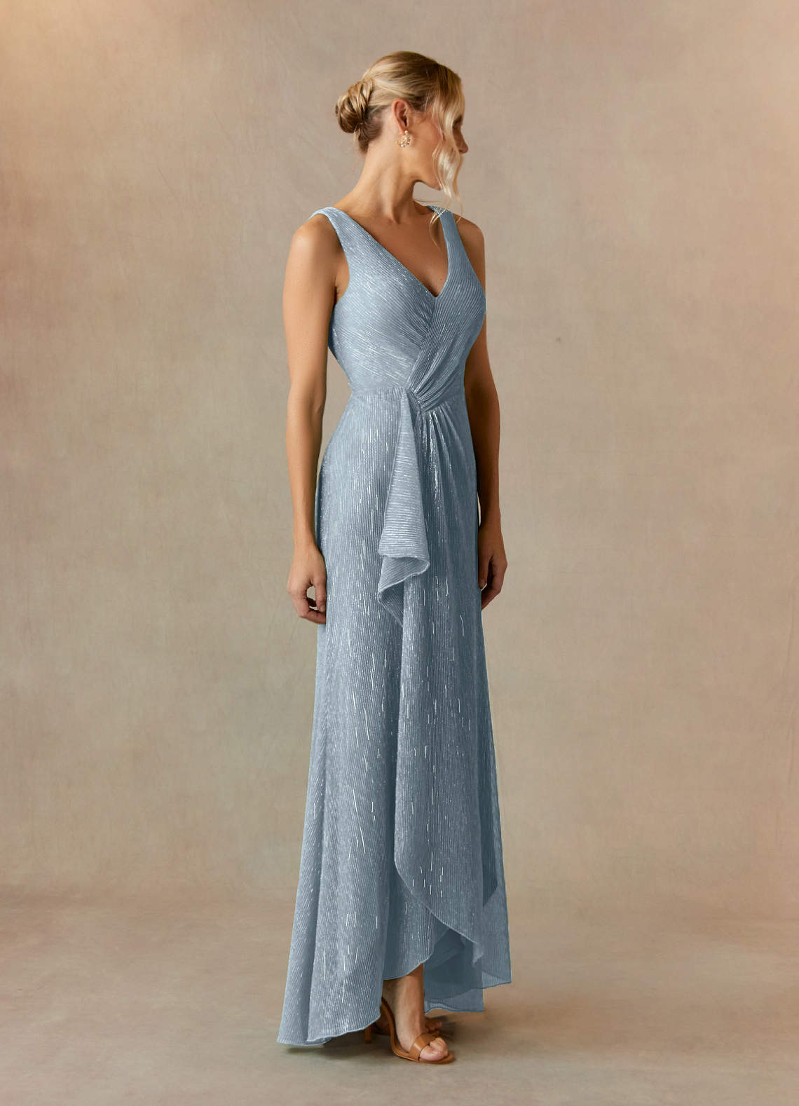 Azazie Tuscon Abiti per la Madre della Sposa Abito A-Line in Rete Metallica Increspato Blu Polveroso image5