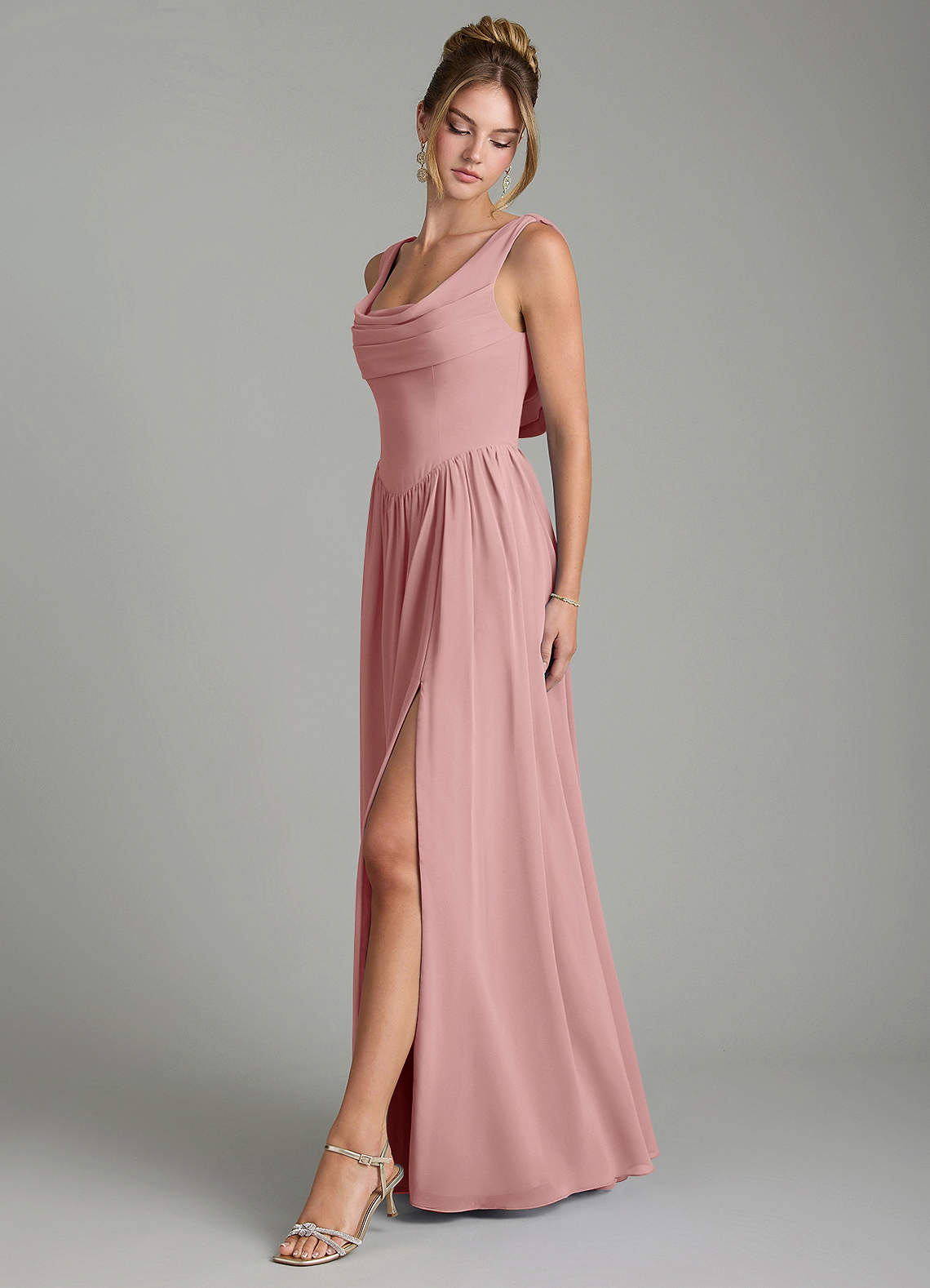Azazie Novi Bridesmaid Dresses Dusty Rose A-Line Pleated Chiffon Dress image3