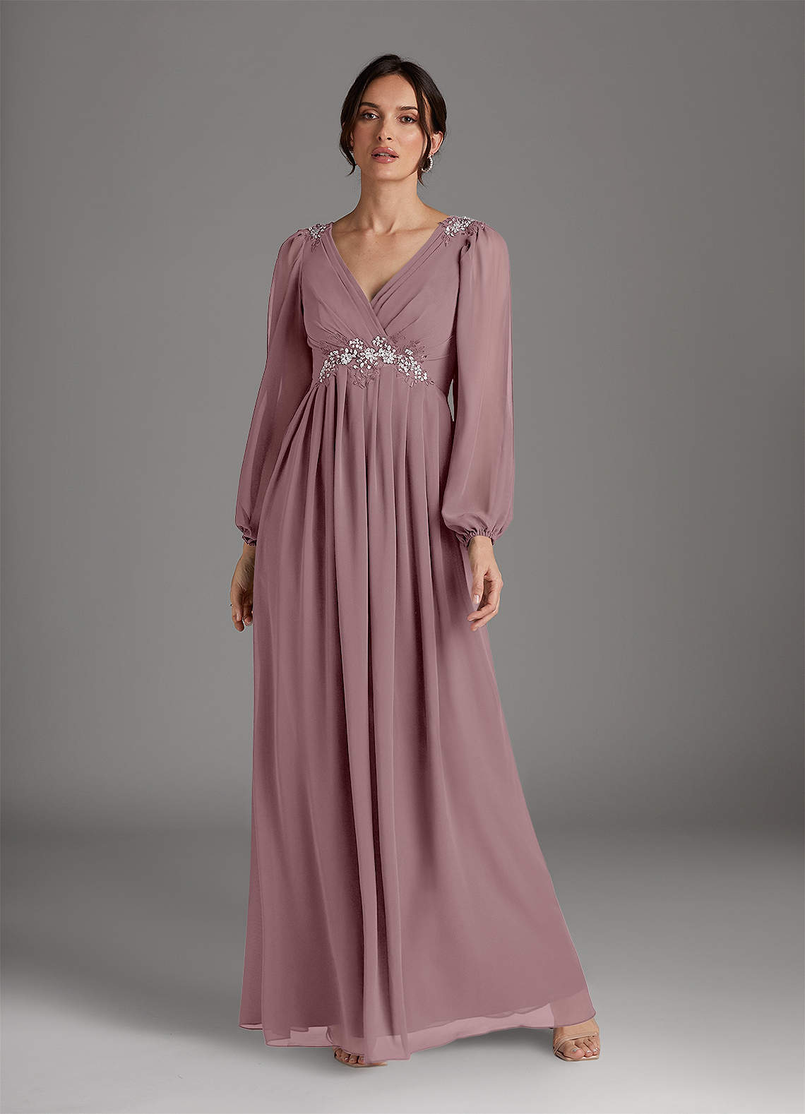 Azazie Gypsy Mother of the Bride Dresses Dusty Rose A-Line V-Neck Sequins Chiffon Dress image2