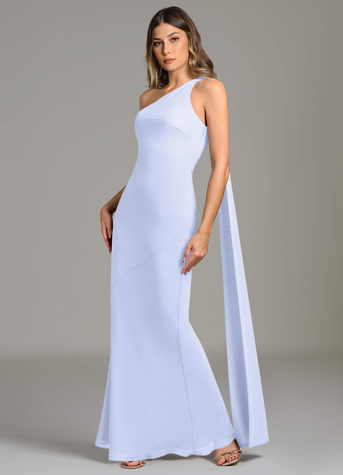 lavender chiffon dresses bridesmaid Azazie Juniper Spaghetti Straps Sleeves Size:M (US 8 to US 10) Prom dress backlessdresses Classic Pencil 3/4 Sleeve