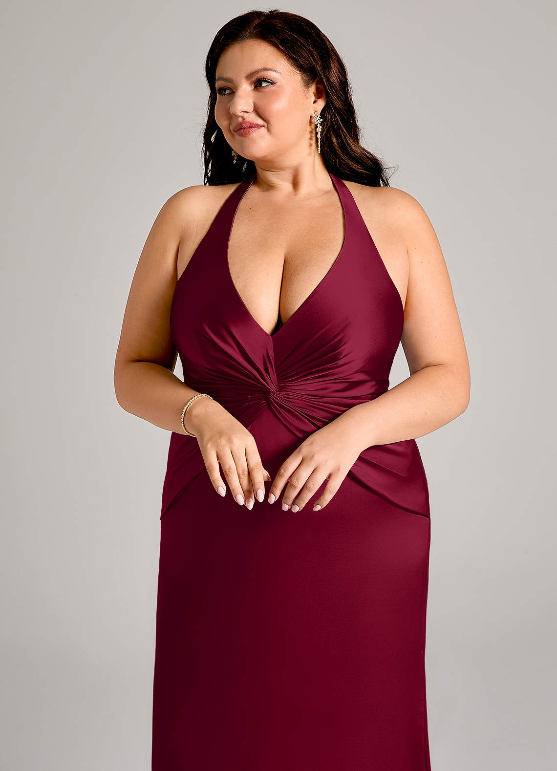 Azazie Valerie Brudtärnklänningar Klä av Sjöjungfru i Stretch Satin Plisserad Bourgogne image12