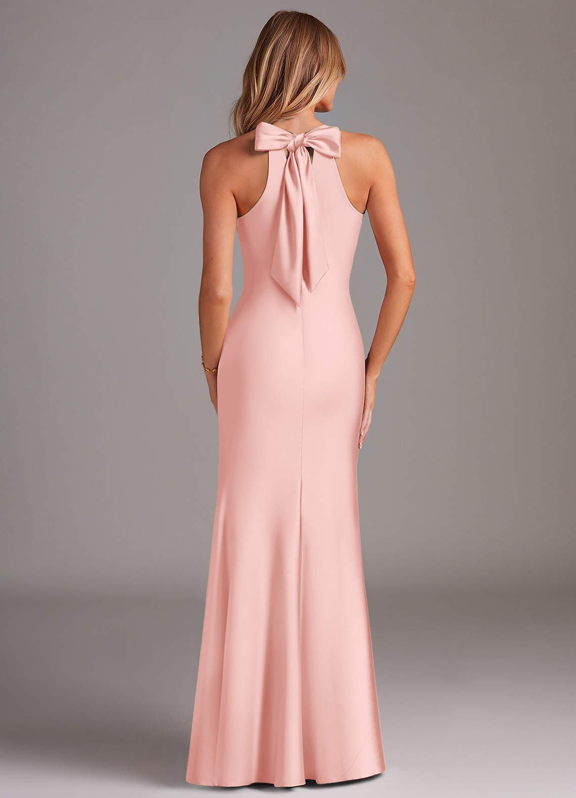 Azazie Doretta Powder Pink Stretch Satin Bridesmaid Dresses