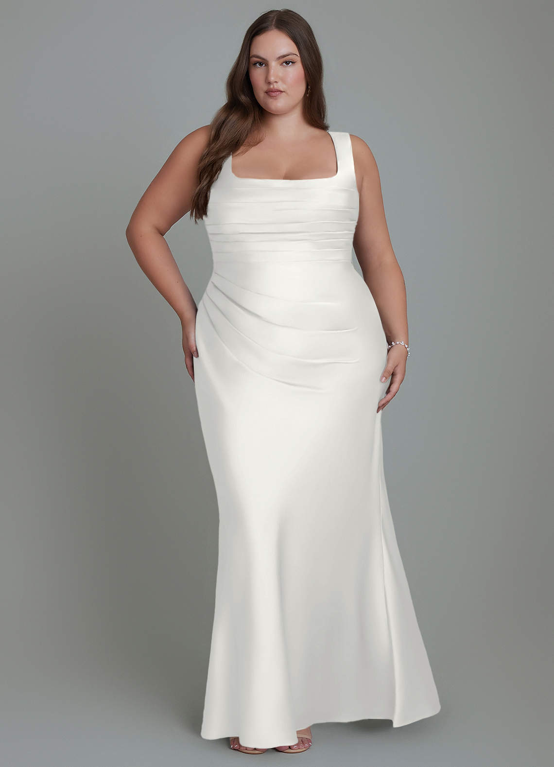 Azazie Agustina White Stretch Satin Bridesmaid Dresses