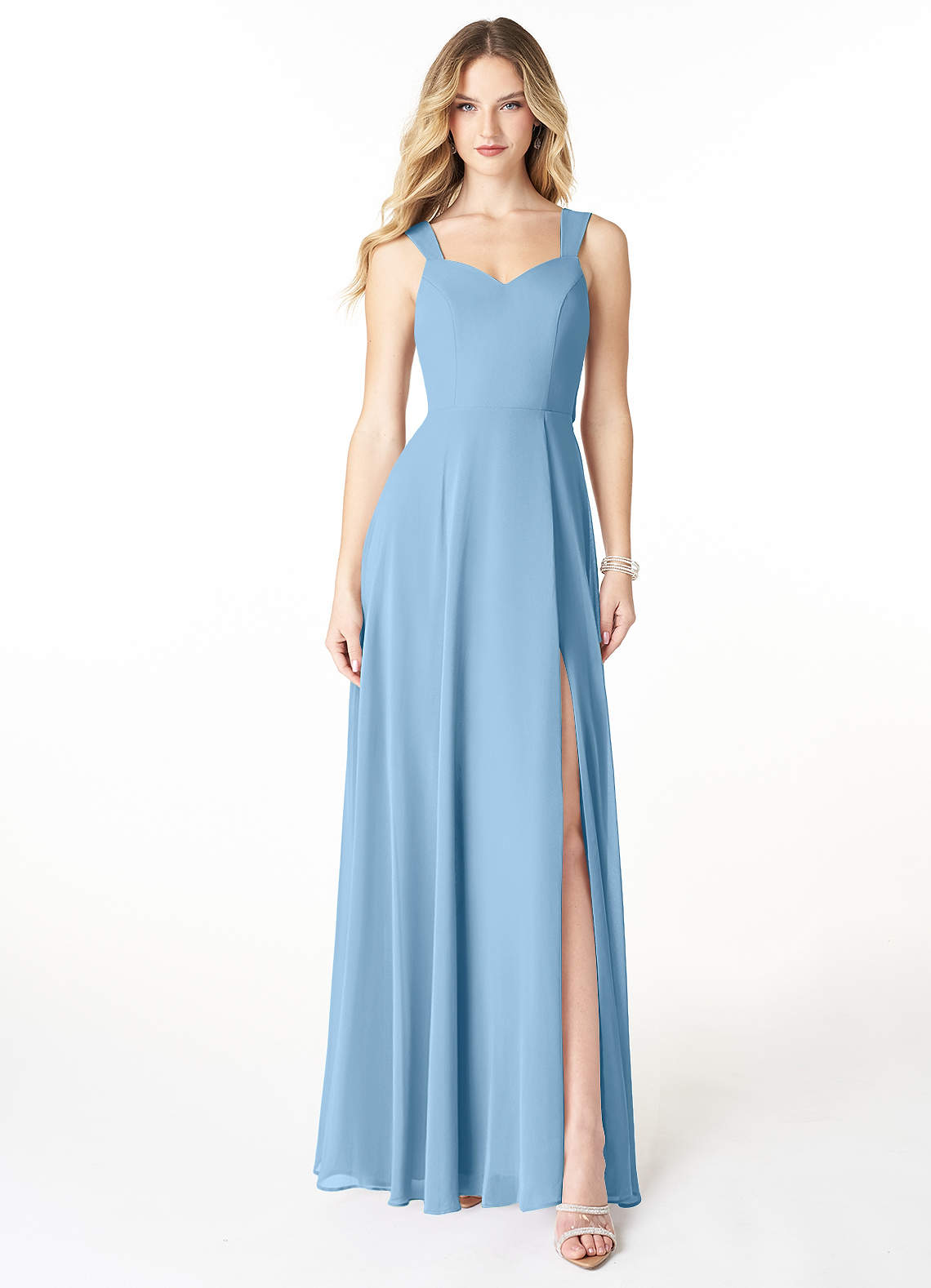 Azazie A-Line Sweetheart Floor-Length Chiffon Bridesmaid Dresses - Steel Blue
