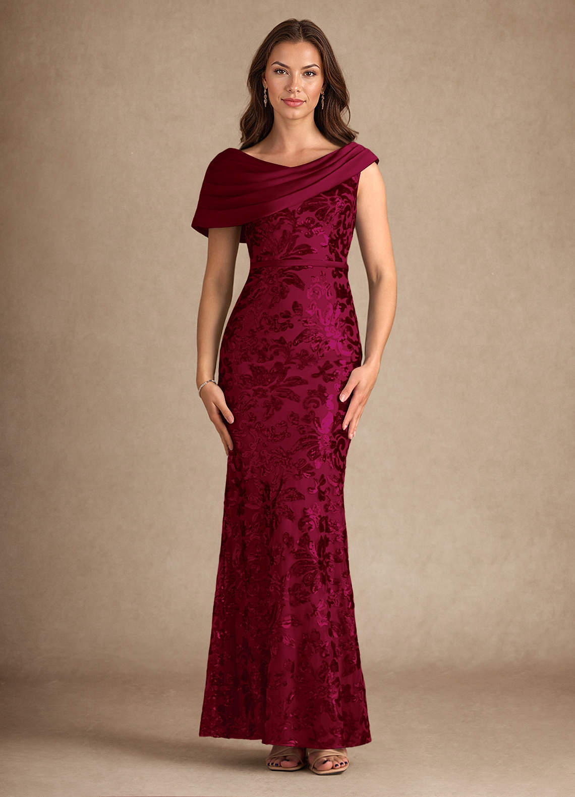 Azazie Marion Mother of the Bride Dresses Burgundy Mermaid Sequins Dress image1