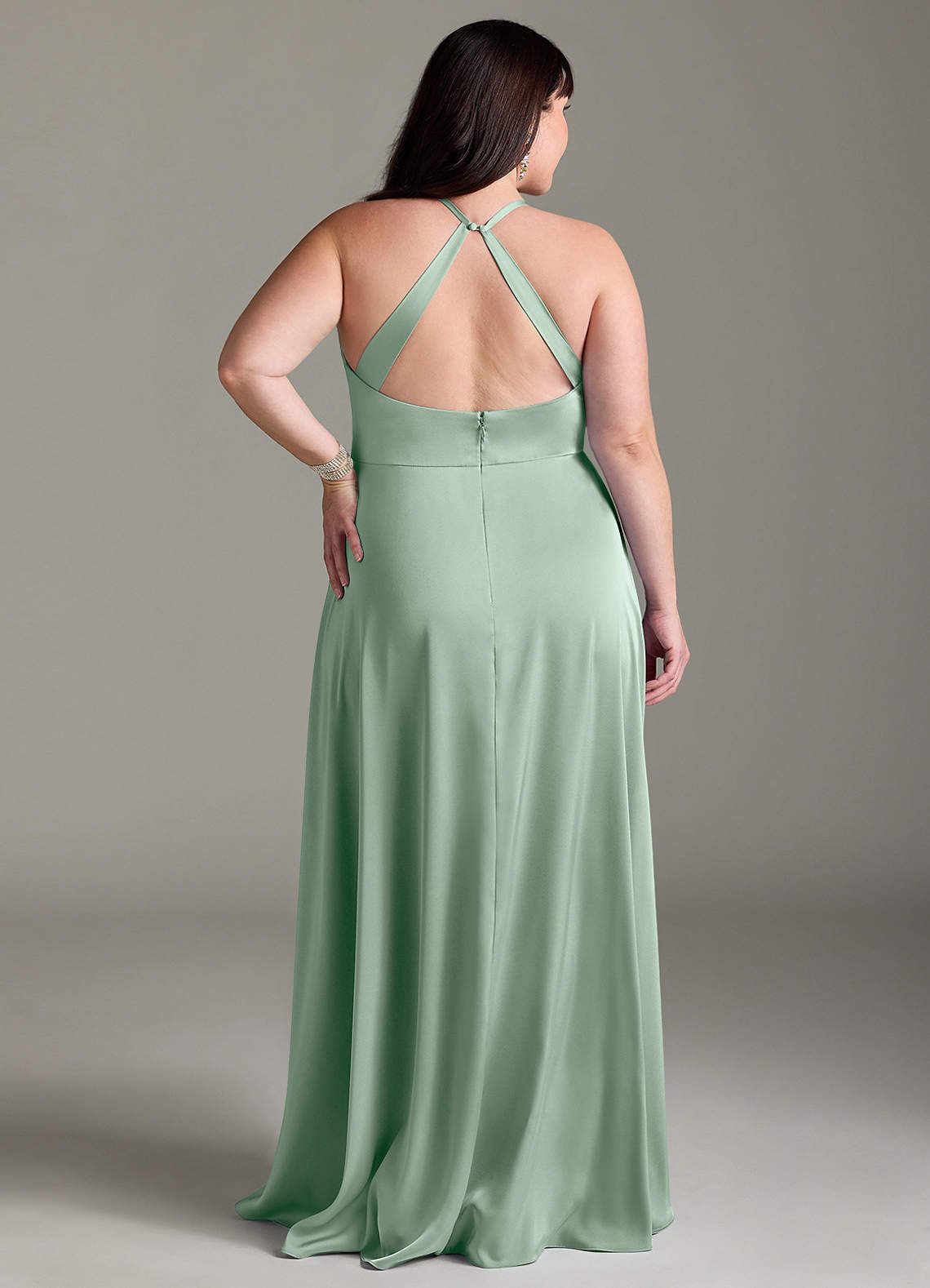 Azazie Davis Jurken voor thuis passen Jurk van Stretch Satijn met A-Lijn Geplooid Agave image7