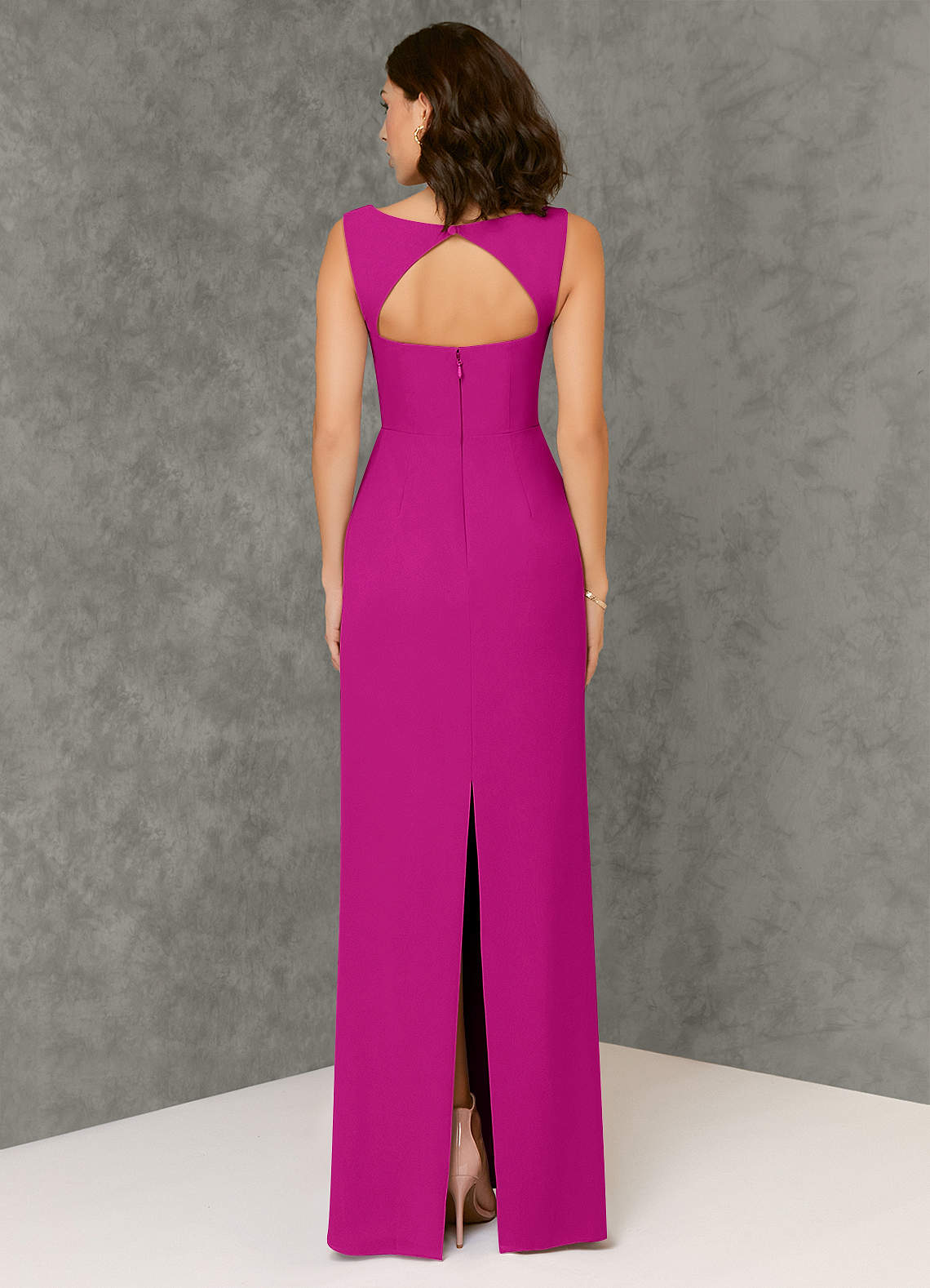 Azazie Sheath Square Neck Floor-Length Chiffon Bridesmaid Dresses - Fuchsia