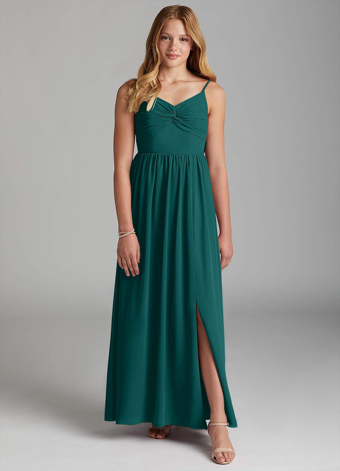 Azazie Zeya Junior A-Linie Chiffon Kleid Pfau image1