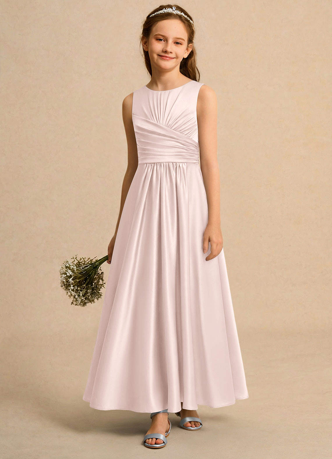Azazie Ducky Girls Formal Flower Girl Klänningar Klänning A-Line i Stretch Satin Plisserad image3