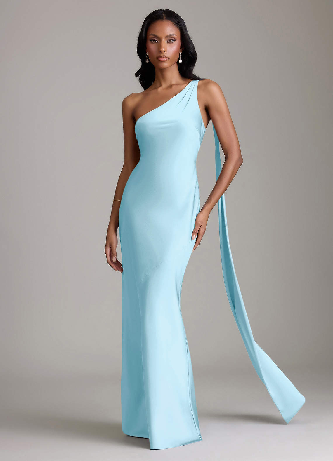 Azazie Juniper Brudtärnklänningar Klä av Sjöjungfru i Stretch Satin Ena axeln Himmelsblå image3
