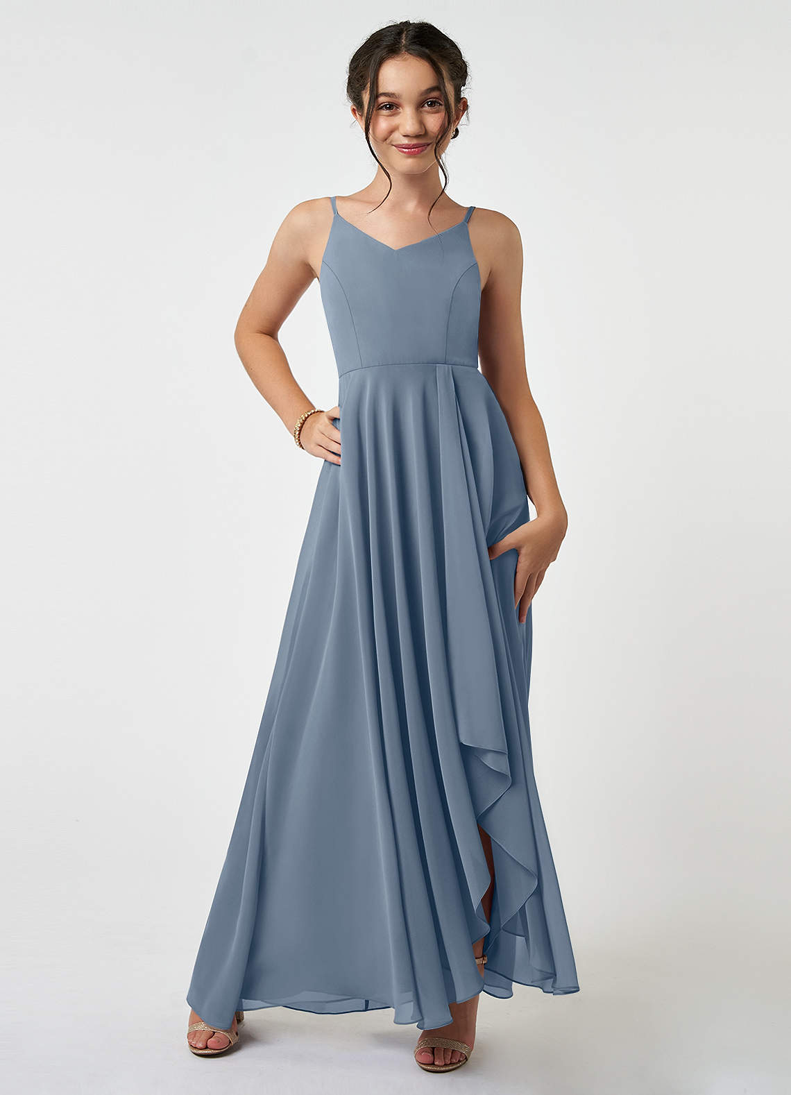 Azazie Collette Junior A-Linie Gestreift Chiffon Kleid Zwielichtviolett image1
