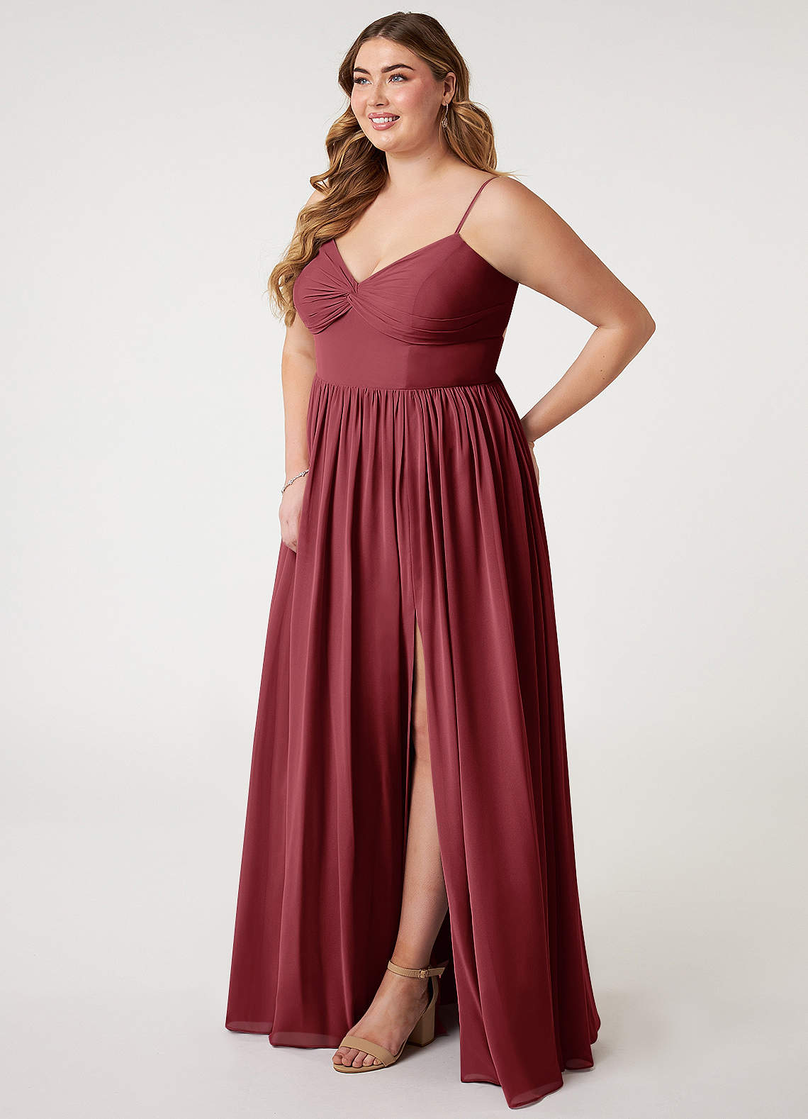 Azazie Zeya Bridesmaid Dresses Merlot A-Line V-Neck Pleated Chiffon Dress image7