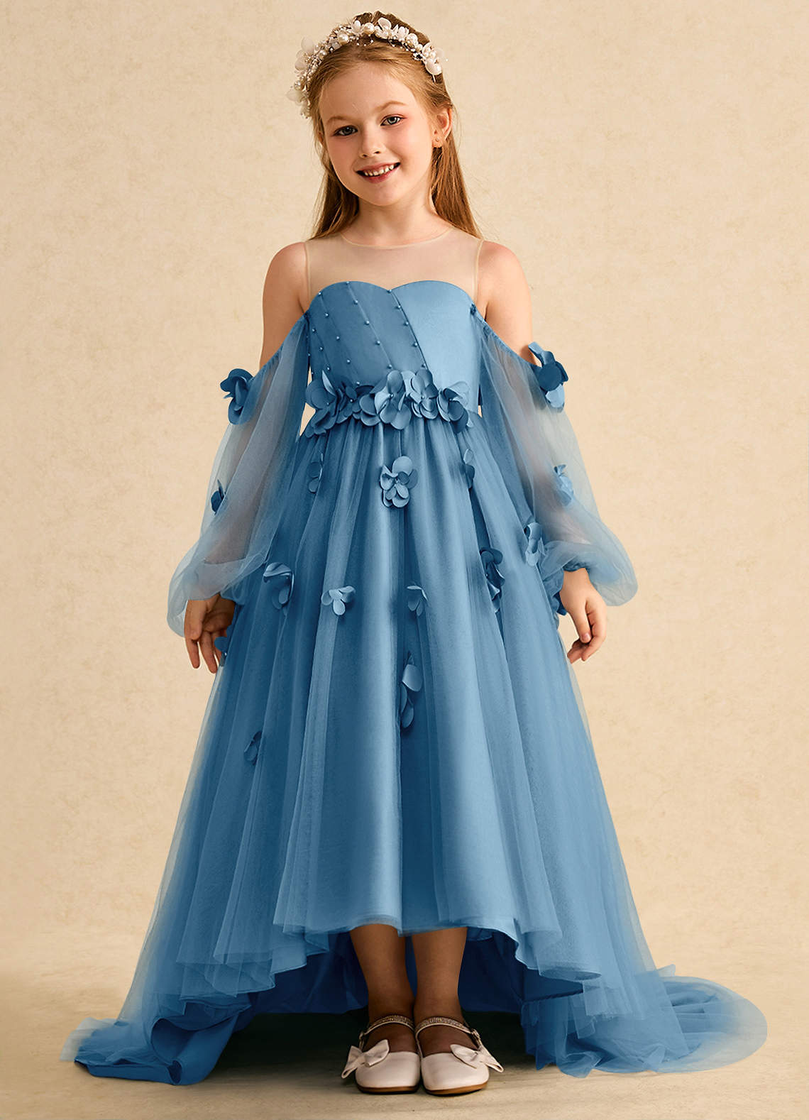 Azazie Karrie Flower Girl Klänningar Klänning A-Line i Tyll med ärmar image1