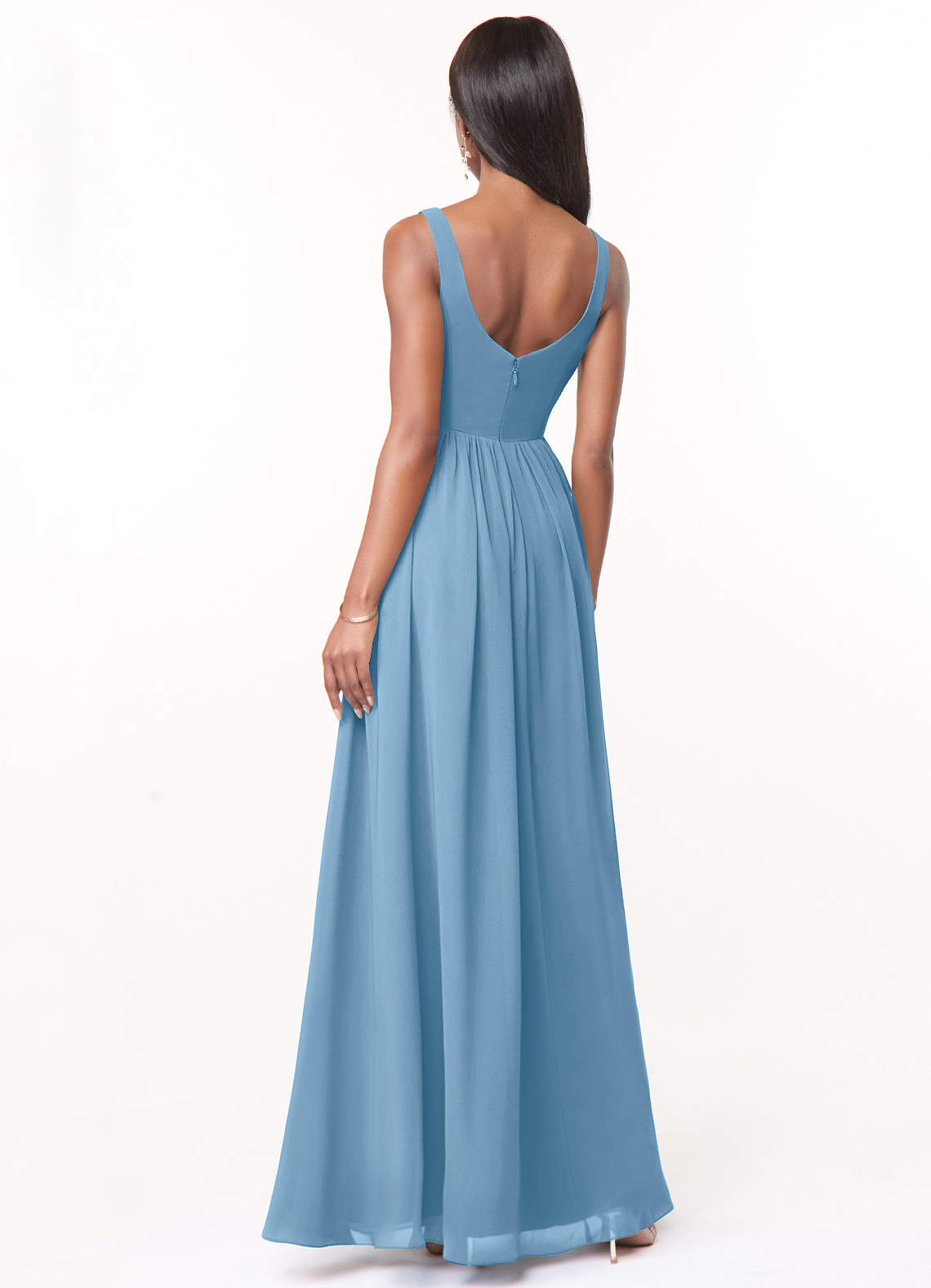 steel blue chiffon dress Azazie Maren