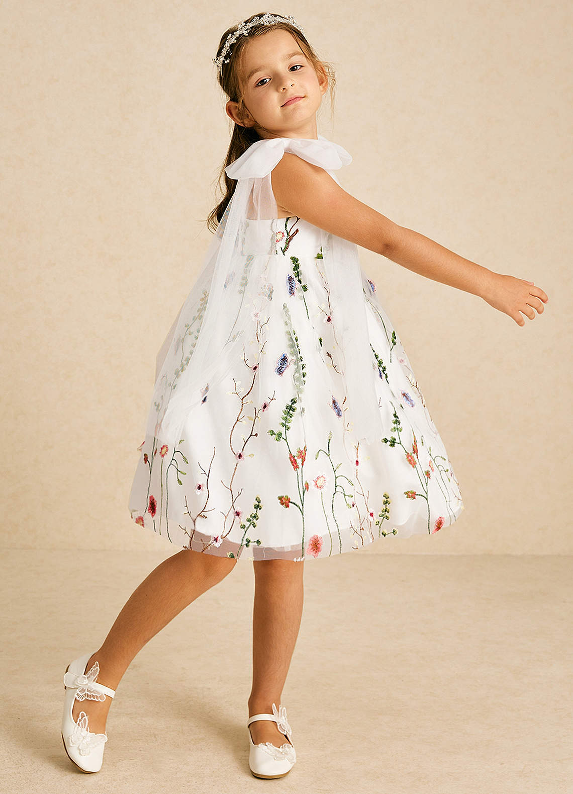 Azazie Prunella Flower Girl Dresses Ivory A-Line Lace Tulle Dress image4