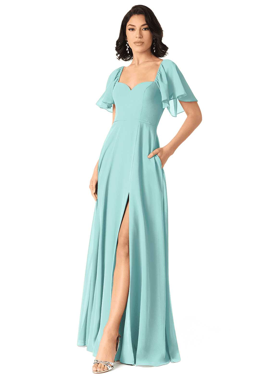 white christmas dresses MACloth Elegant V Neck Long Prom Dress Vintage Lace Chiffon Formal Eve