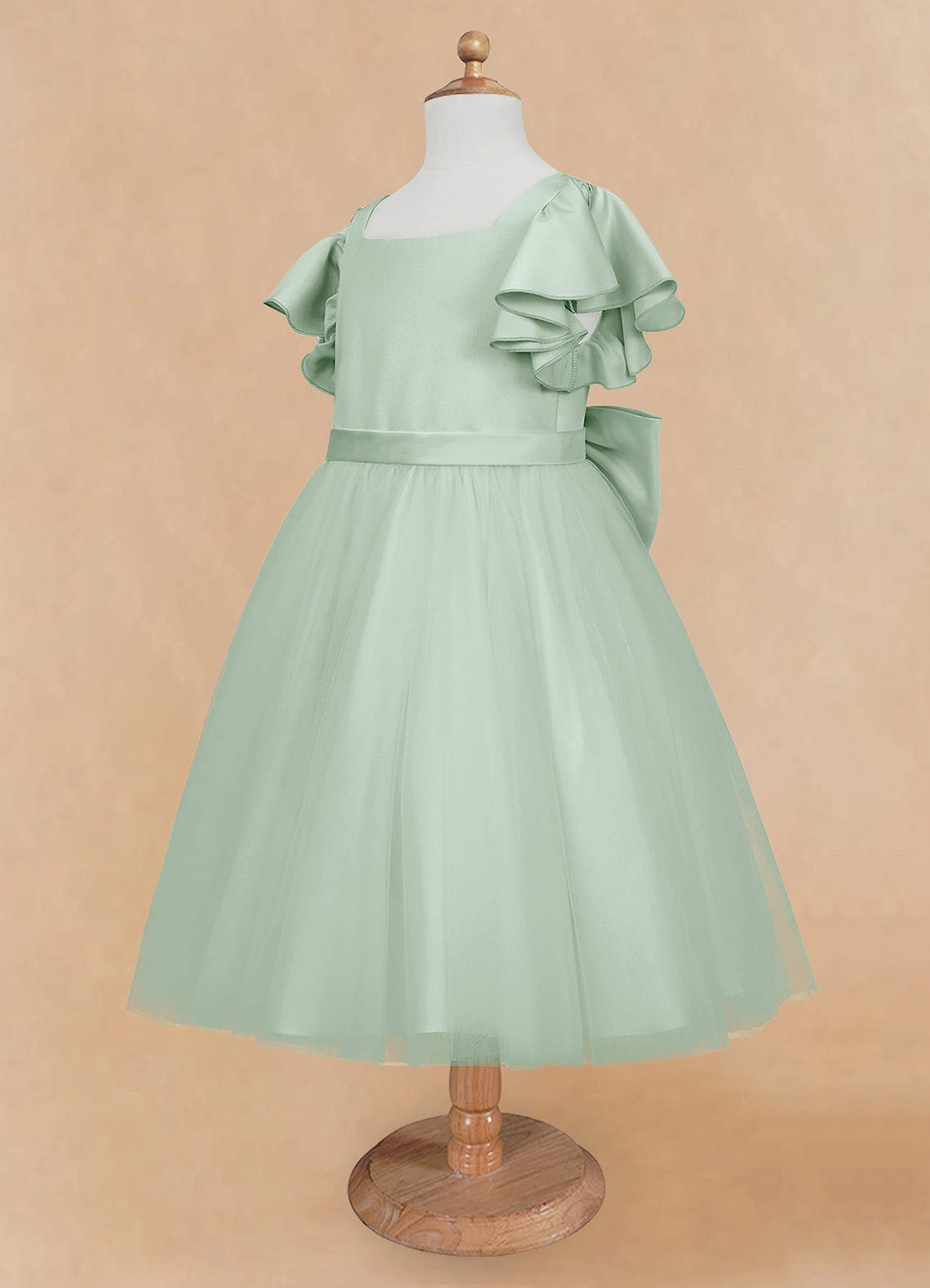 Azazie Kaeya Robe Demoiselle D'honneur Fillette Robe Trapèze en Tulle Arc Agave image6