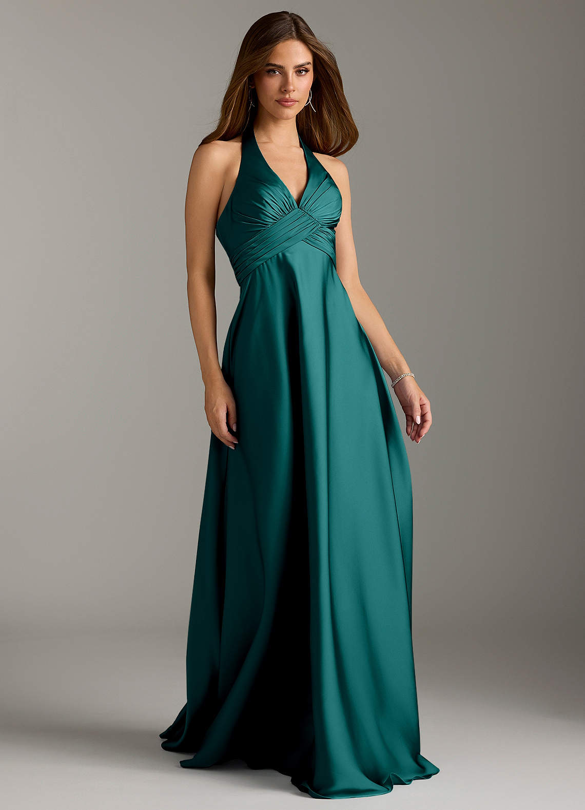 Azazie Tessie Bridesmaid Dresses Peacock A-Line Pleated Stretch Satin Dress image1
