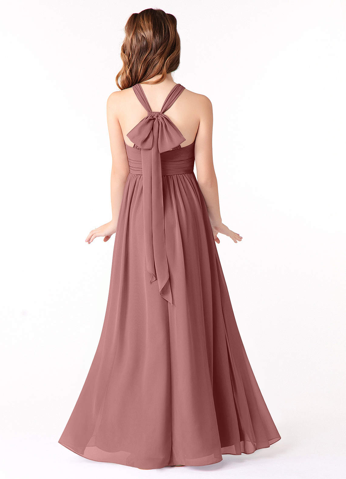 Azazie Jaylah Junior Desert Rose A-Line Ruched Chiffon Dress image1
