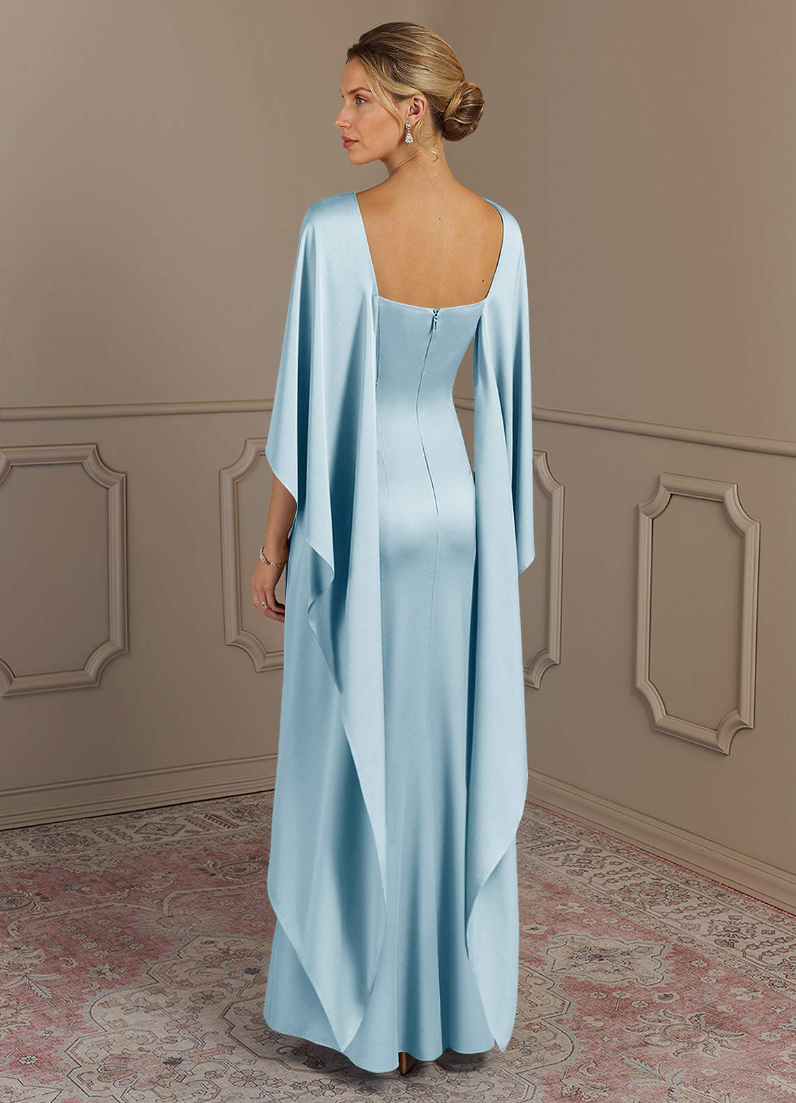 Azazie Eli vestidos de madre de la novia Vestido de Azul Cielo de Satén Elástico de Recto con Cuello de barco image1
