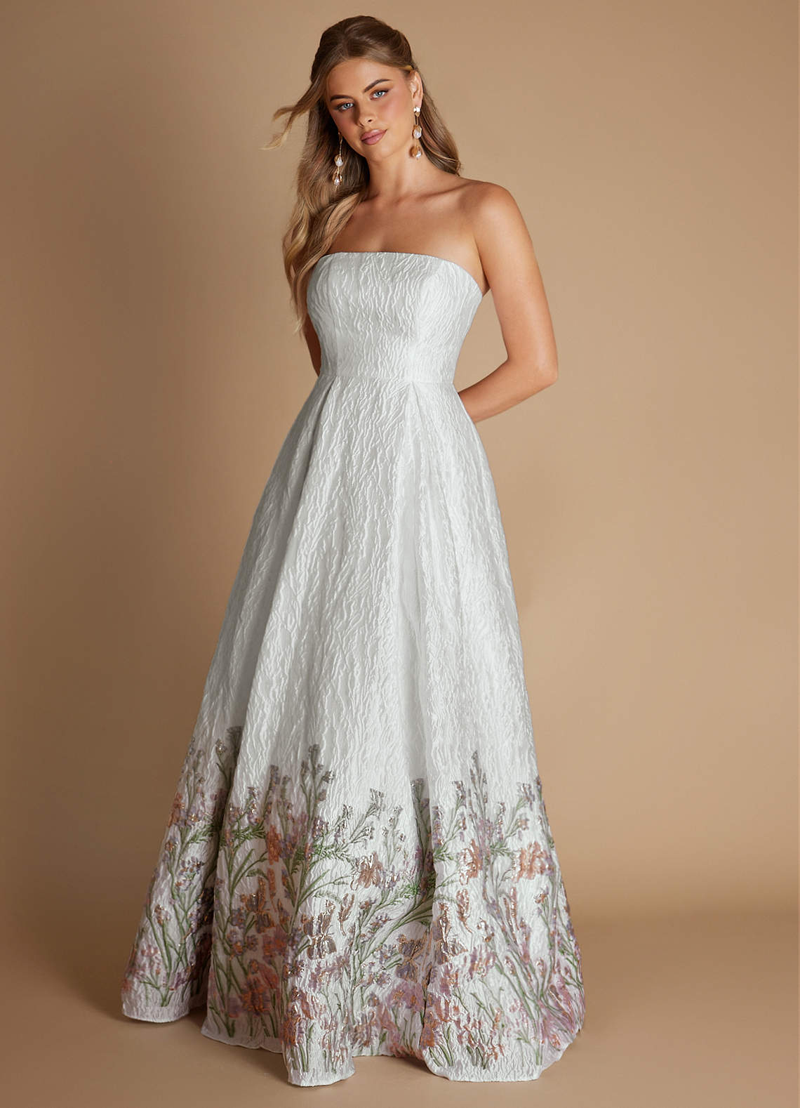 wildflower formal dress Azazie Maxi Dresses A-Line Dresses Embroidery Strapless Alabaster power-line