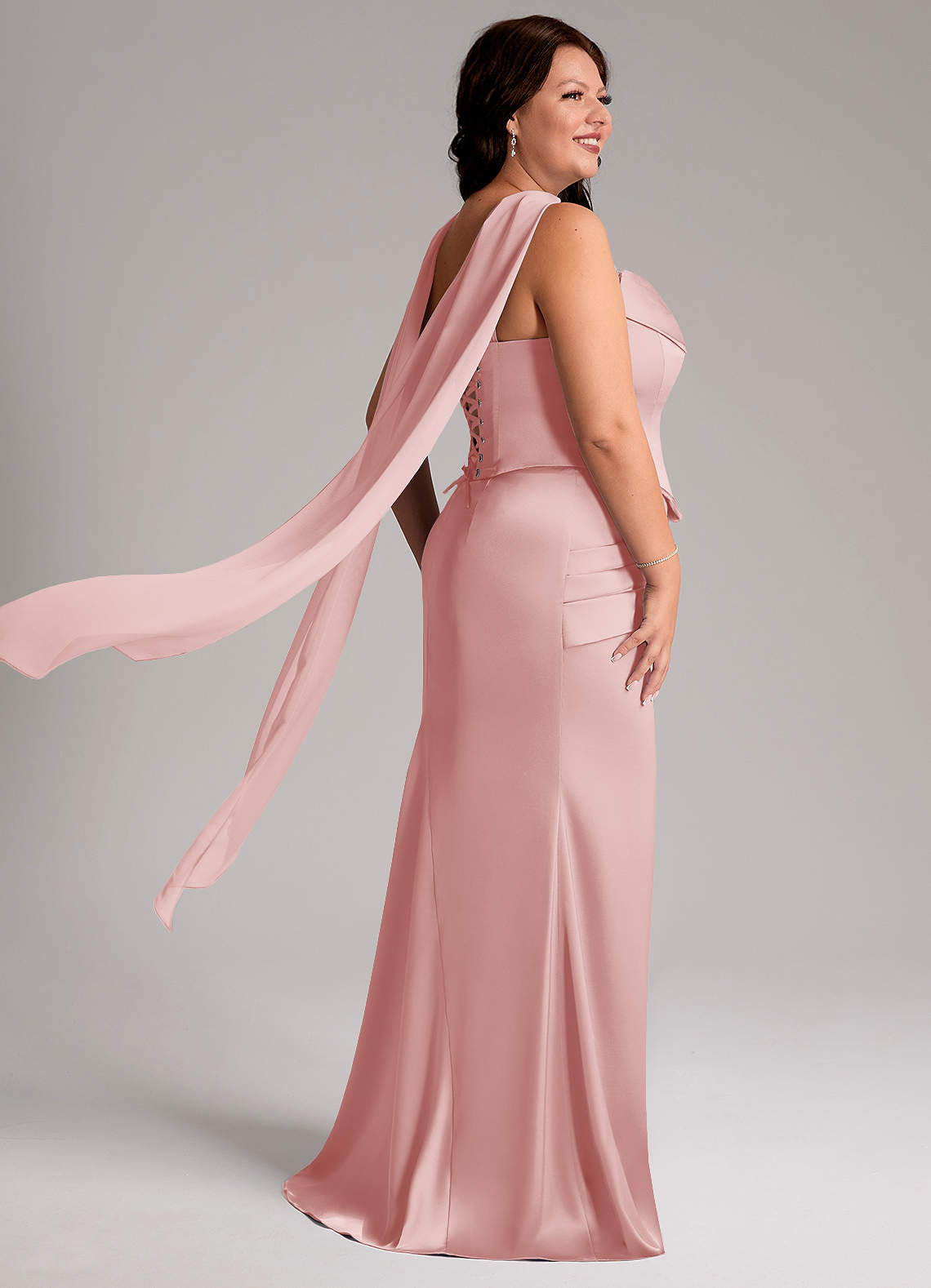 Azazie Sorrel Bridesmaid Dresses Powder Pink Mermaid Strapless Stretch Satin Convertible Dress image7