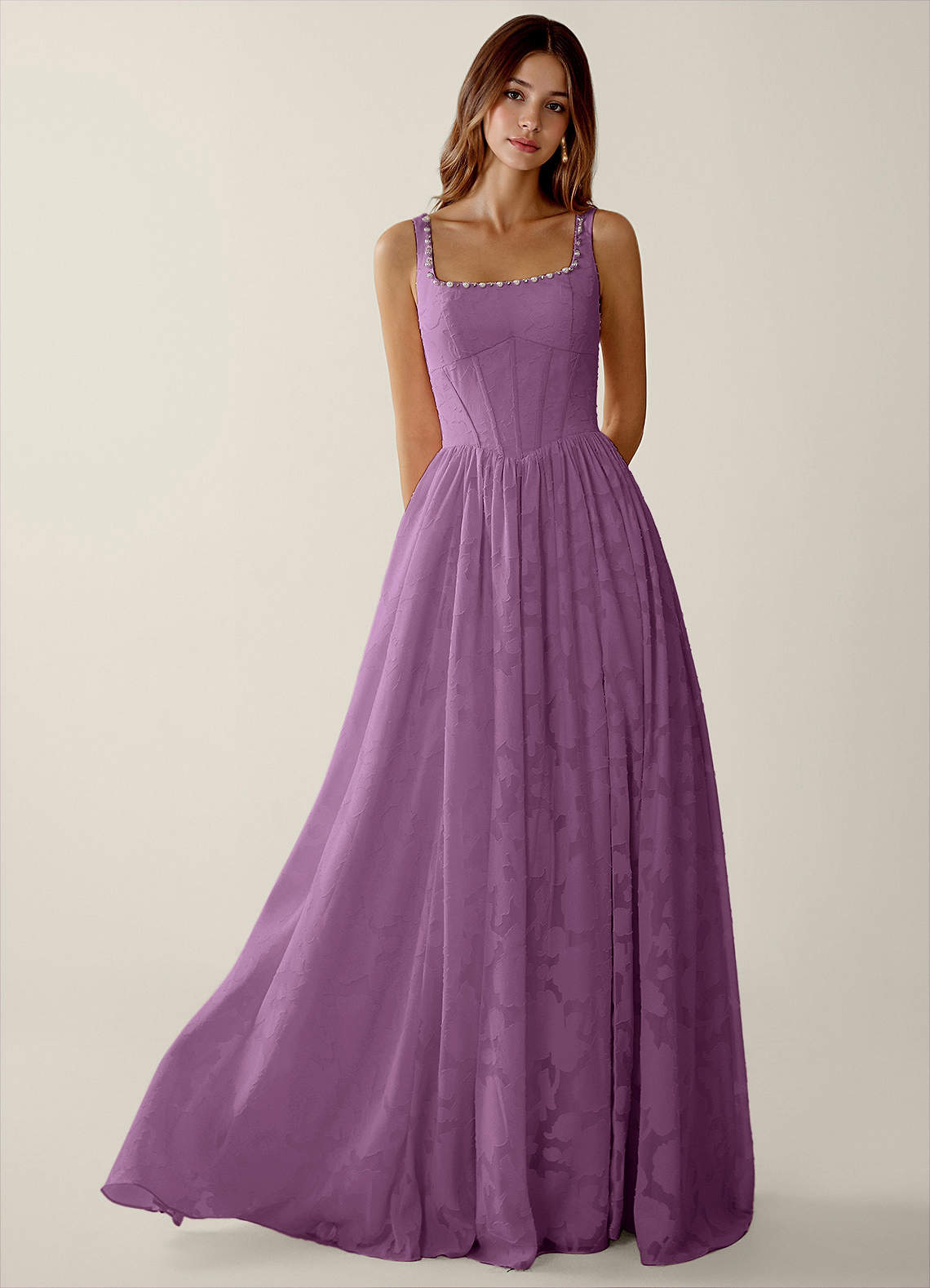 open lace back dress Marsoni M333 Long Formal Dress Fuchsia / 14 main image 1