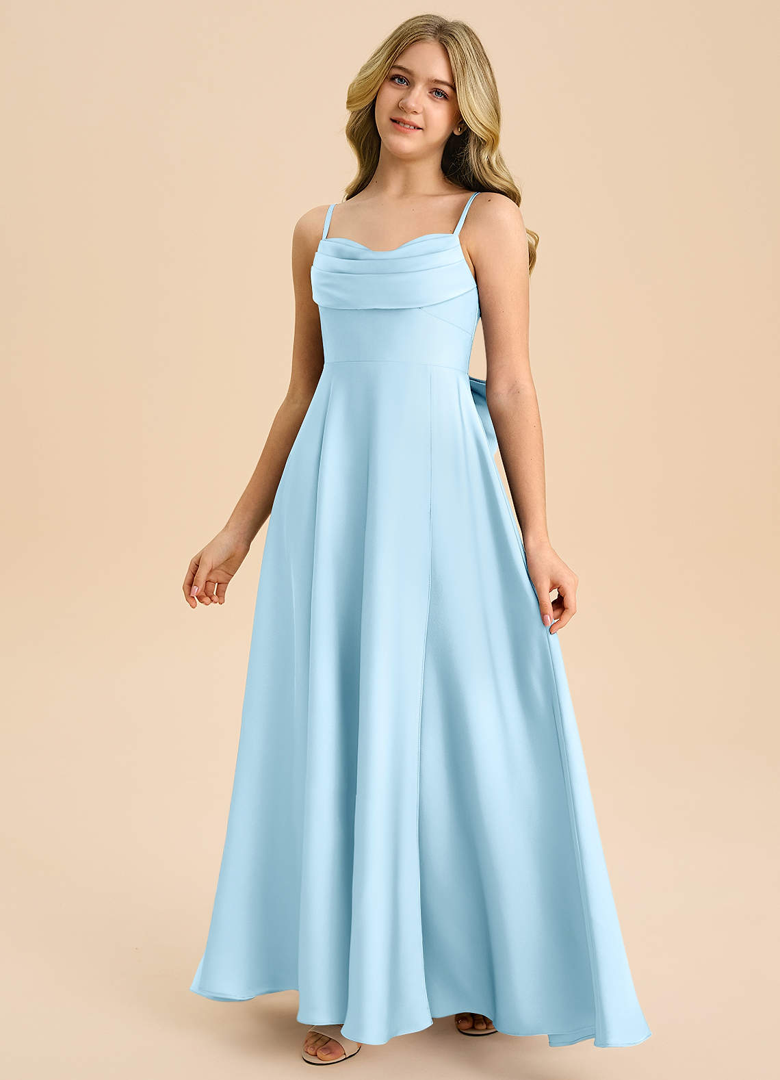 Azazie Bear Junior Sky Blue A-Line Sweetheart Neckline Stretch Satin Dress image3