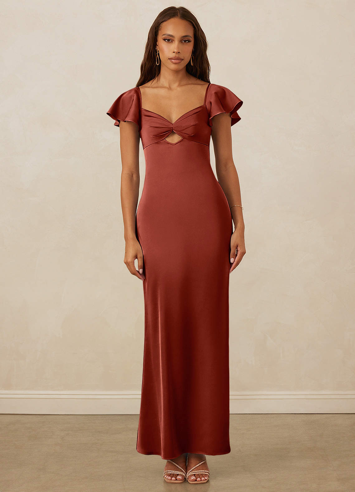 Christian Siriano Bridal for Azazie 1005 Robes de demoiselle d'honneur Robe Fourreau en Satin extensible Encolure en Forme de Cœur Terracotta image1