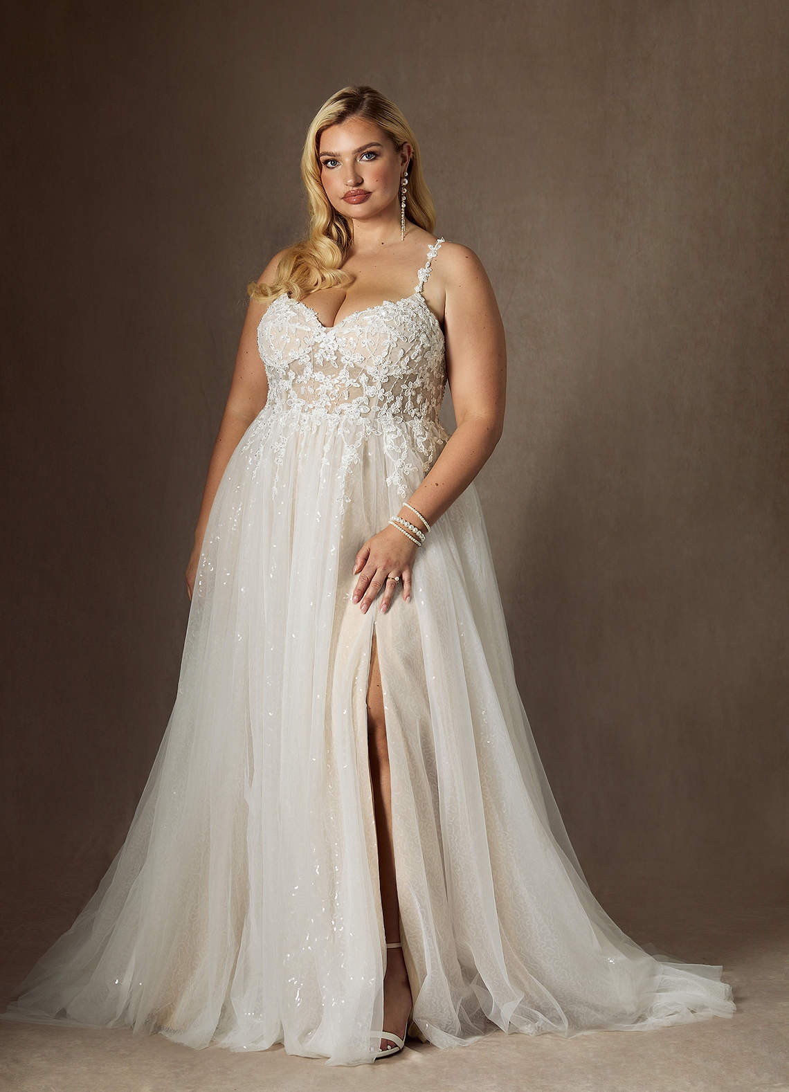Azazie Florian Wedding Dresses Diamond White Champagne A-Line V-Neck Sequins Tulle Dress image10