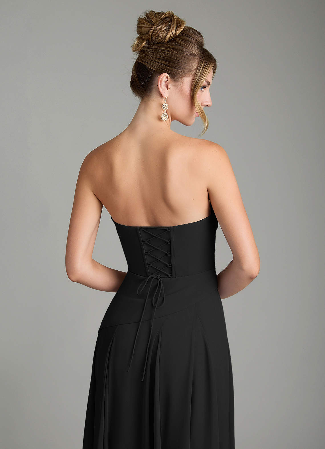 Azazie Gabriela Bridesmaid Dresses Black A-Line Corset Chiffon Dress image10